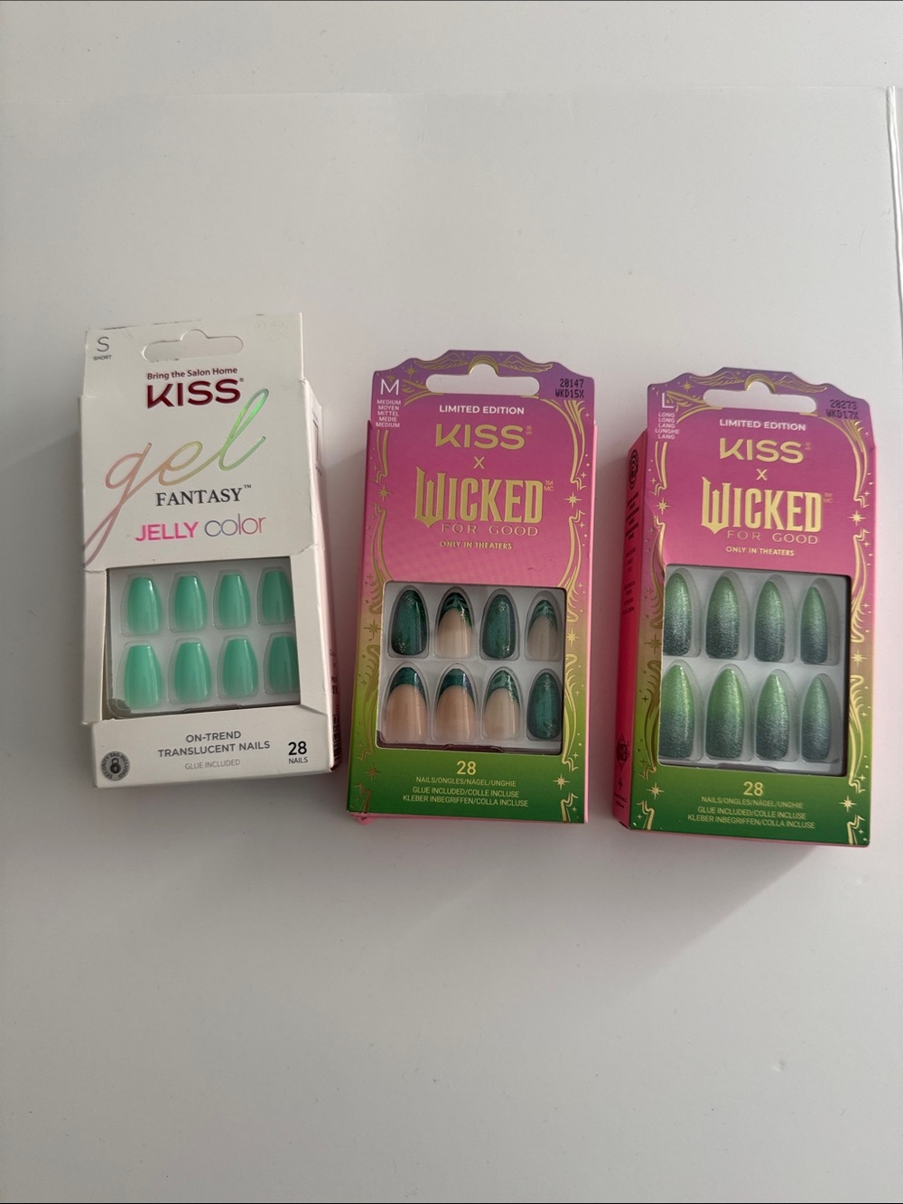 Set of 3 KISS Women - Green Jelly Color Press-On Nails (28 Pack)